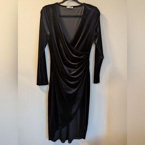Huhot Black Velvety Soft Faux Wrap Dress Size L